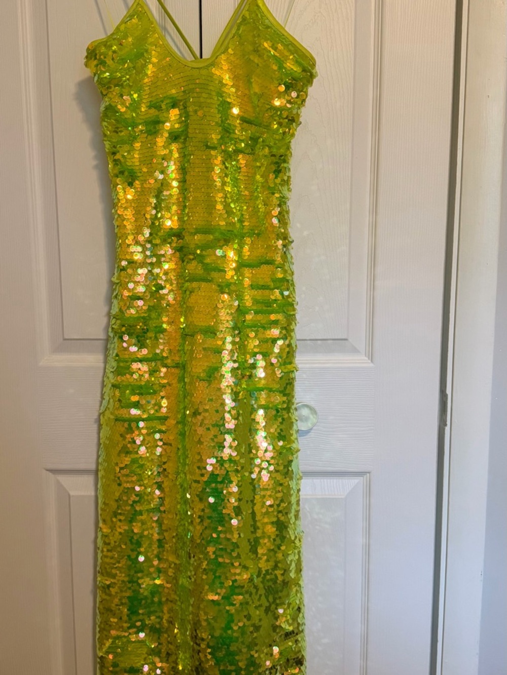 cult gaia Lime Green Sequin Halter Midi Dress - Picture 3 of 4